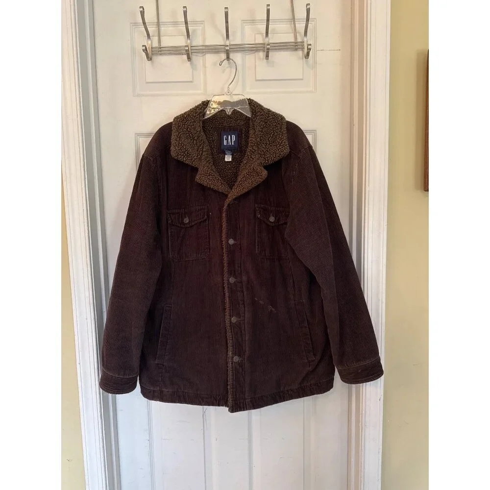 Vintage Y2K Brown Corduroy Fleece Lined Button Down Trucker Jacket Men's Large - Picture 8 of 9
